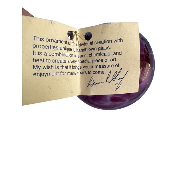 Handblown Spirit Ball Signed By Bruce Grauf 3.5" Purple Glass Ornament Made In U - Picture 3 of 6
